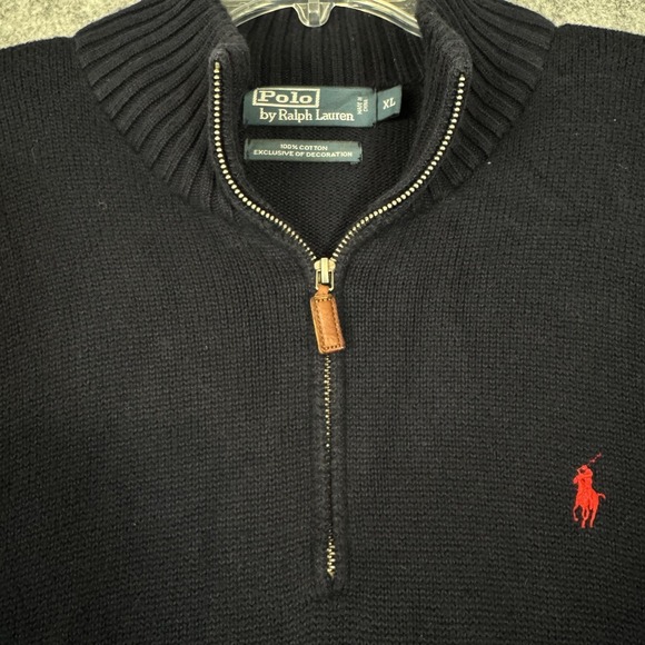 Vtg Polo Ralph Lauren Quarter Zip Sweater Mens XL Blue Knit Old Money Preppy - Picture 1 of 13